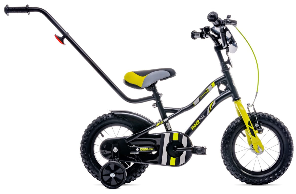 kinderfahrrad trendy 12 zoll 12-Zoll-Jungenfahrrad mit Schieber, Seitenrädern und Korb, Tiger Bike, – SunBaby