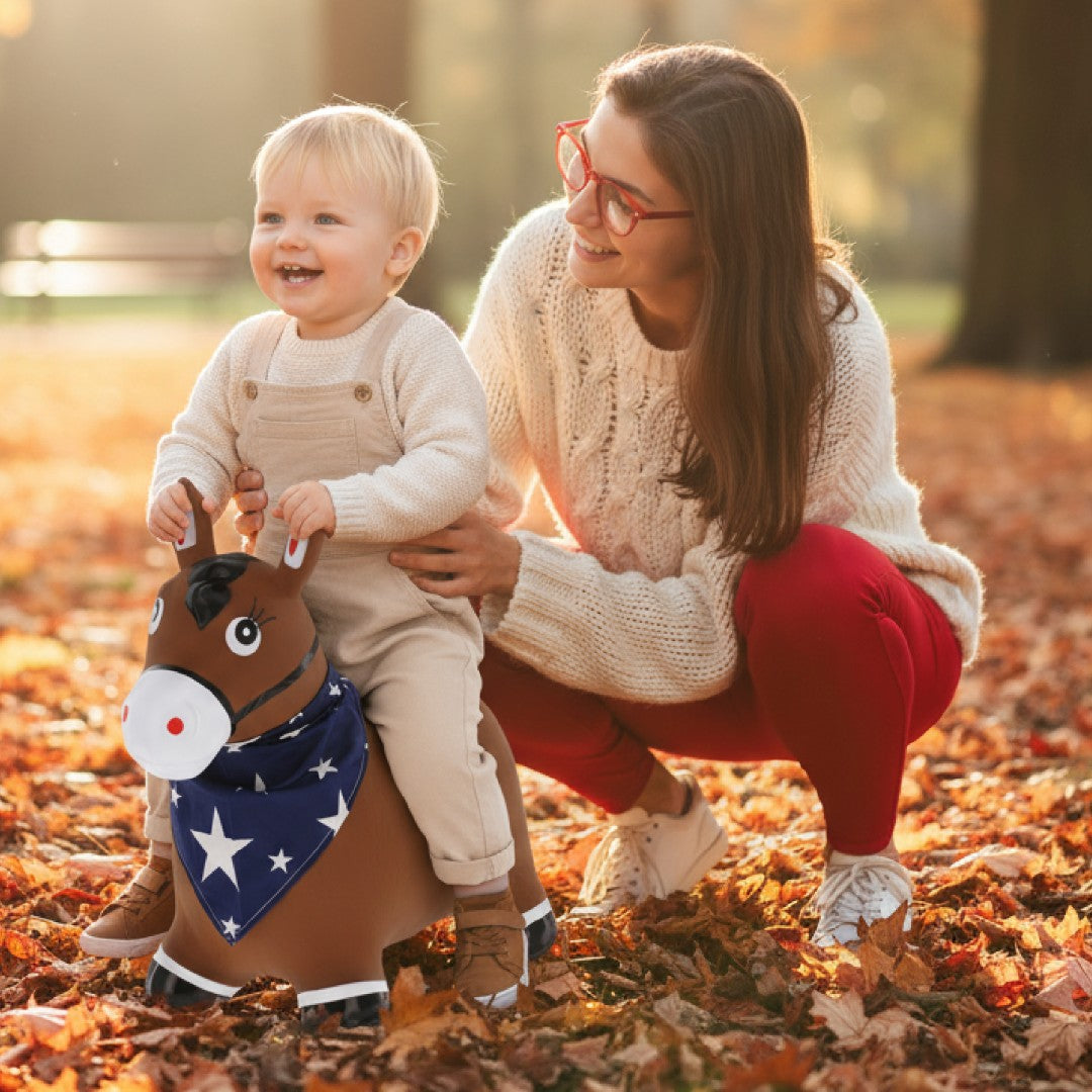 Skoczek dla dzieci do skakania z pompką Konik brązowy z bandaną Sun Baby