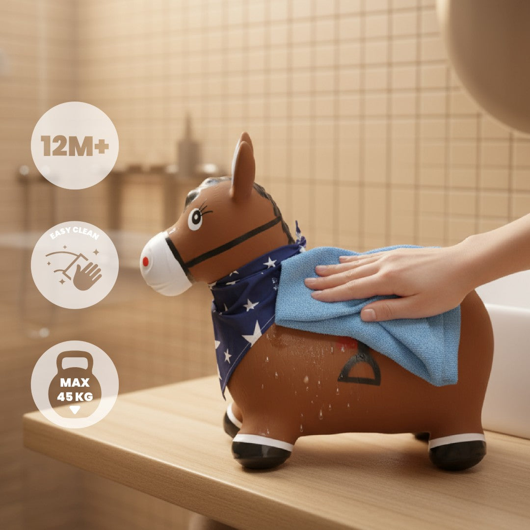 Skoczek dla dzieci do skakania z pompką Konik brązowy z bandaną Sun Baby