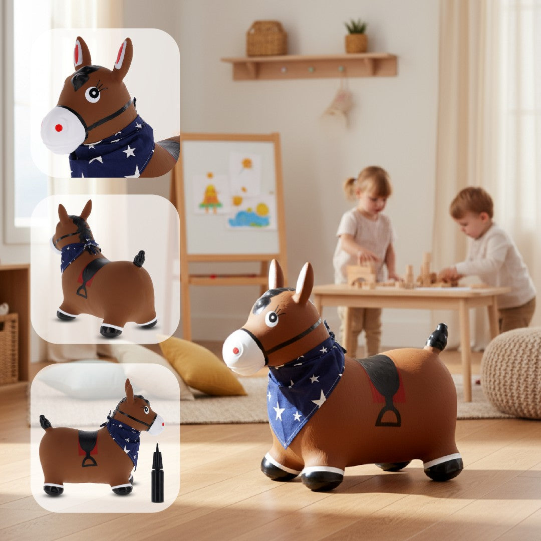 Skoczek dla dzieci do skakania z pompką Konik brązowy z bandaną Sun Baby