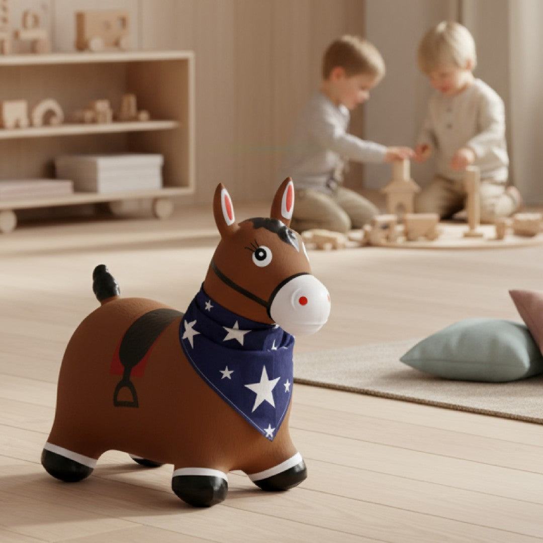 Skoczek dla dzieci do skakania z pompką Konik brązowy z bandaną Sun Baby