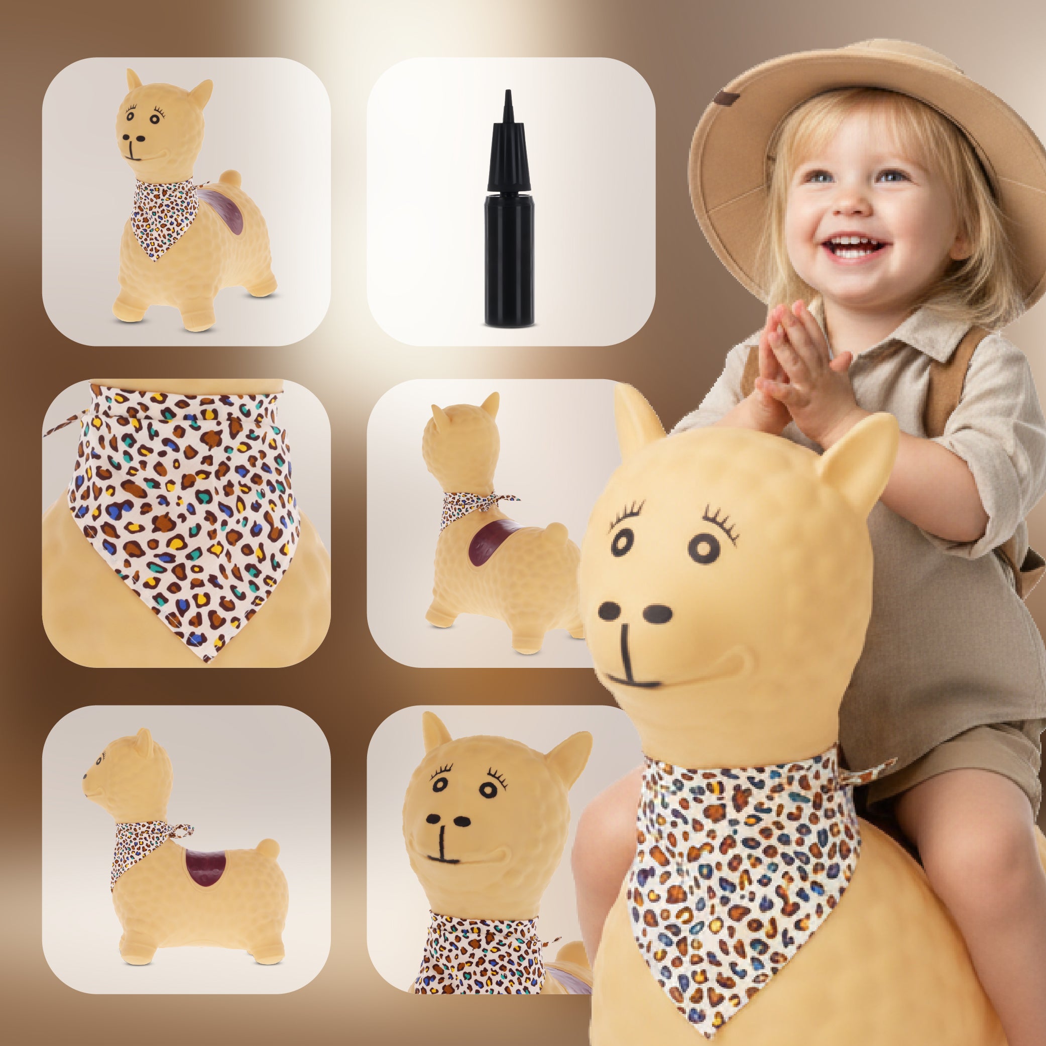 Skoczek dla dzieci do skakania z pompką ALPAKA beż z bandaną