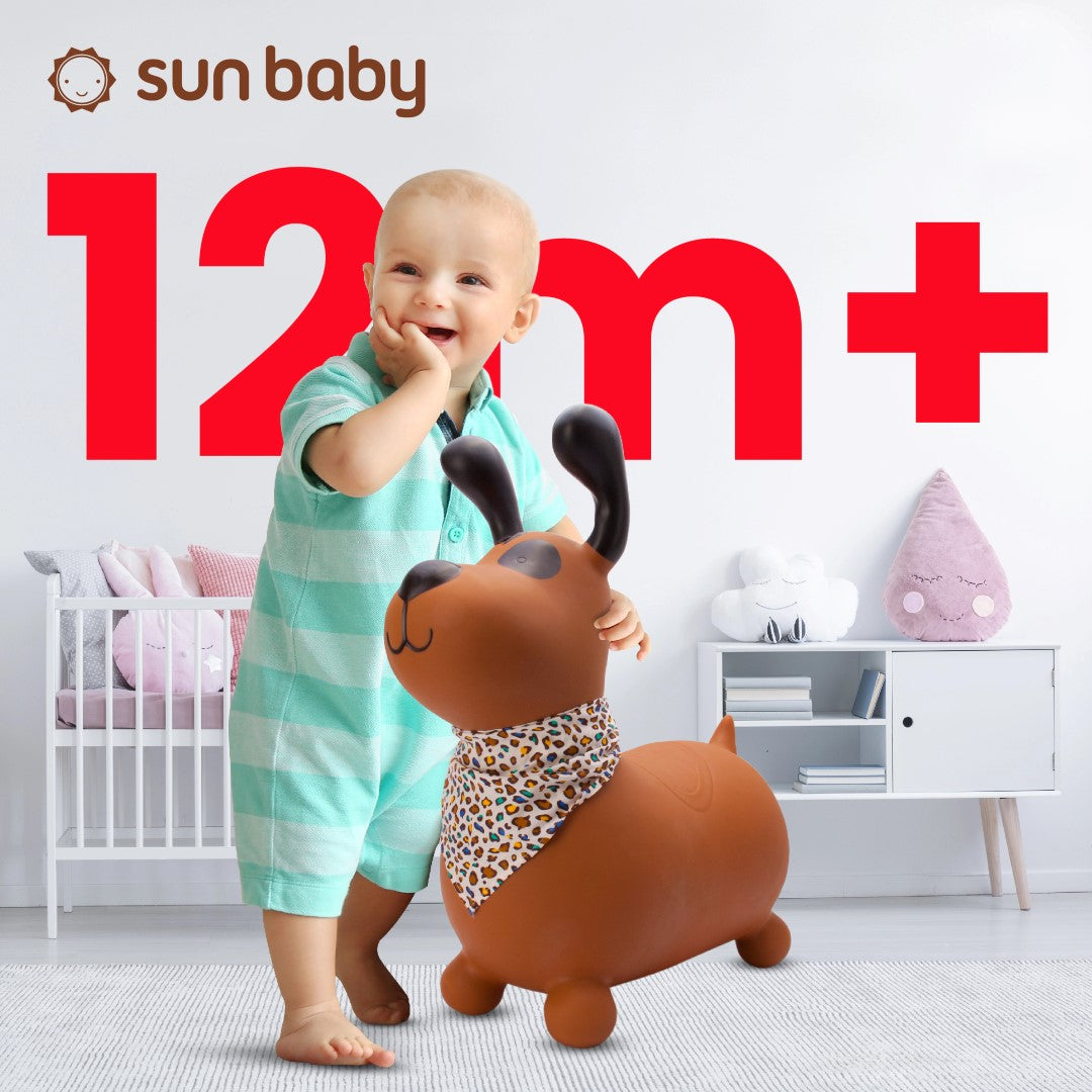 Skoczek dla dzieci do skakania z pompką Reksio brązowy z bandaną Sun Baby