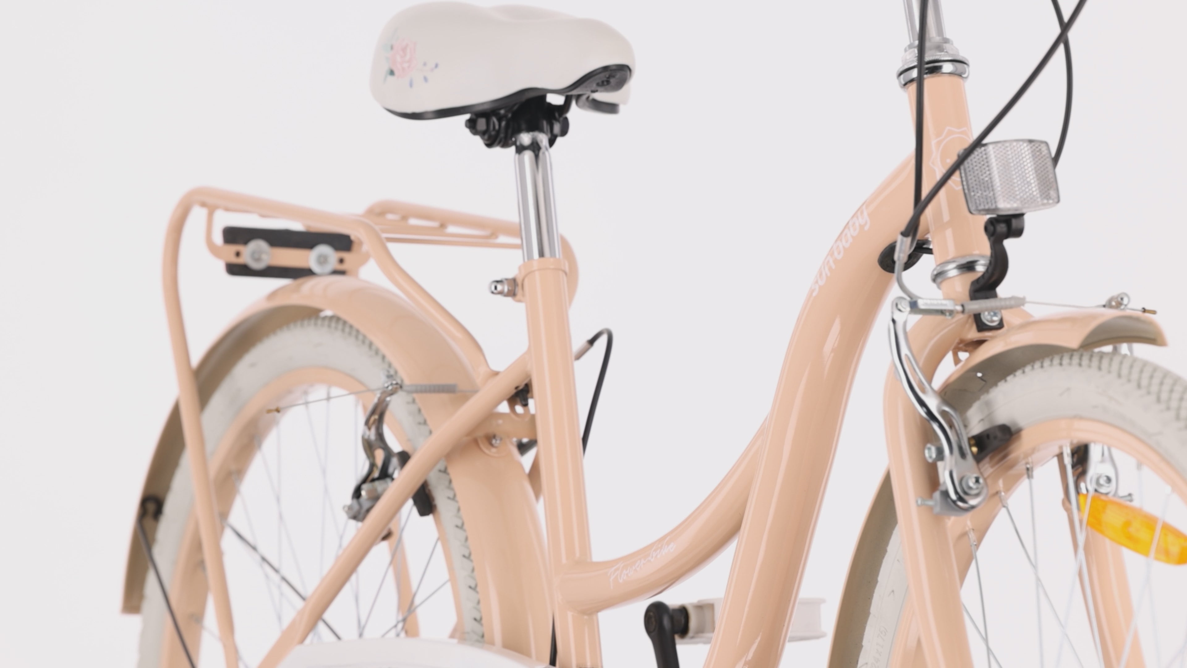 Rower młodzieżowy 24 cale dla dziewczynki miejski na komunię Shimano 7 biegów Flower Bike morelowy Sun Baby