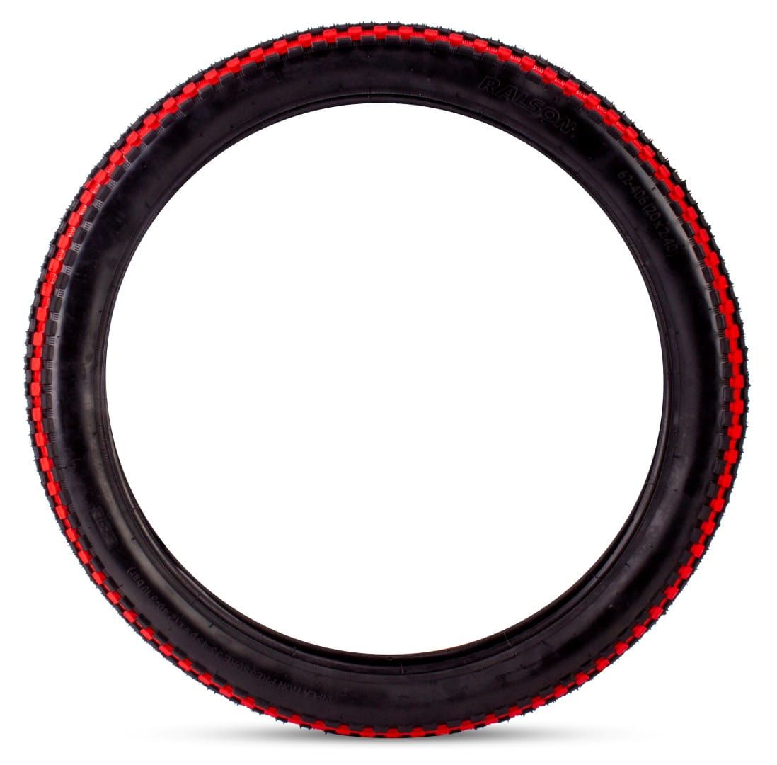Fahrradreifen 20 Zoll 20x2.4 62-406 TIGER schwarz mit rotem Streifen
