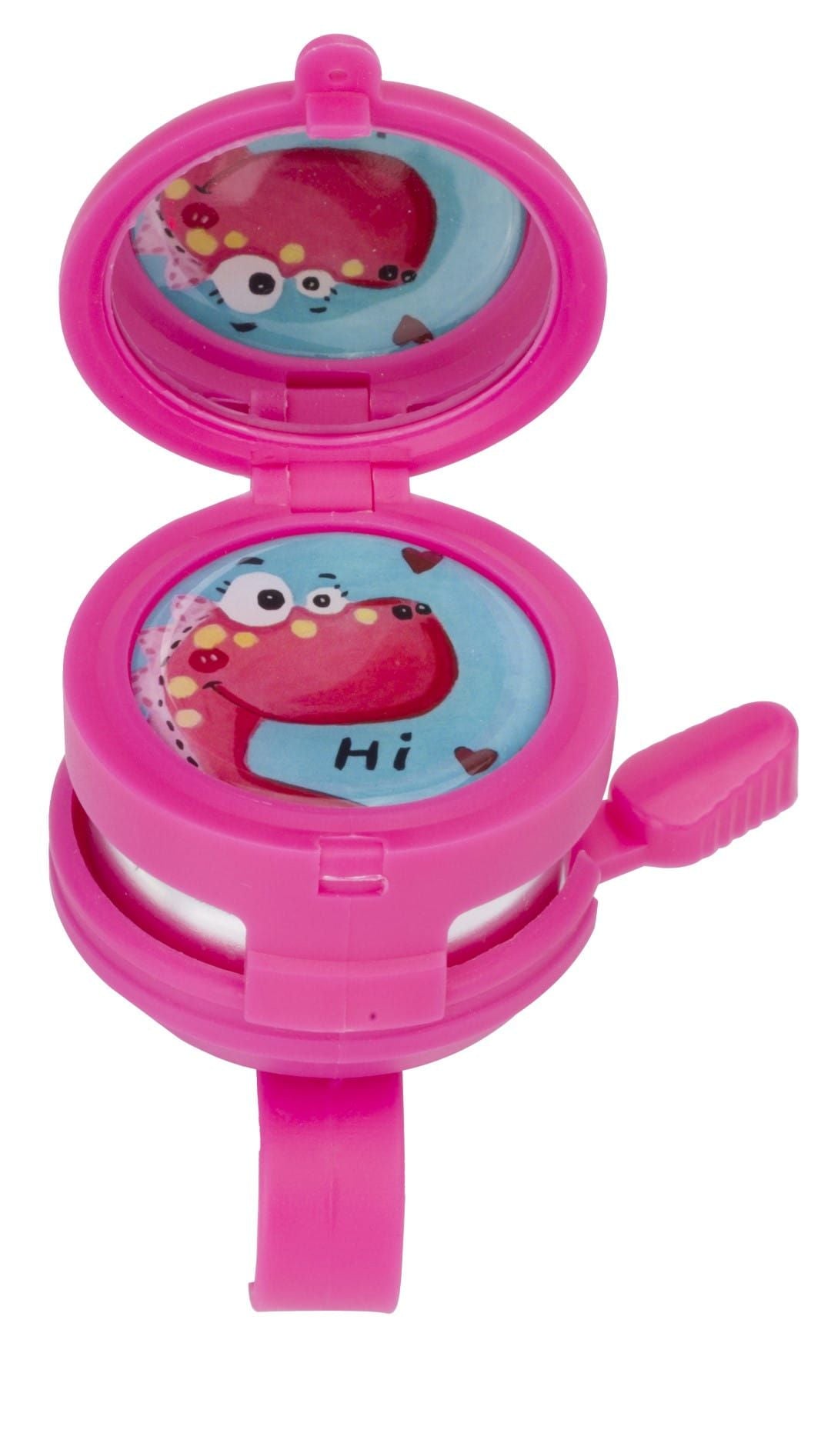 Dzwonek rowerowy dziecięcy z lusterkiem dzwonek na rower do hulajnogi głośny Dinozaur różowy