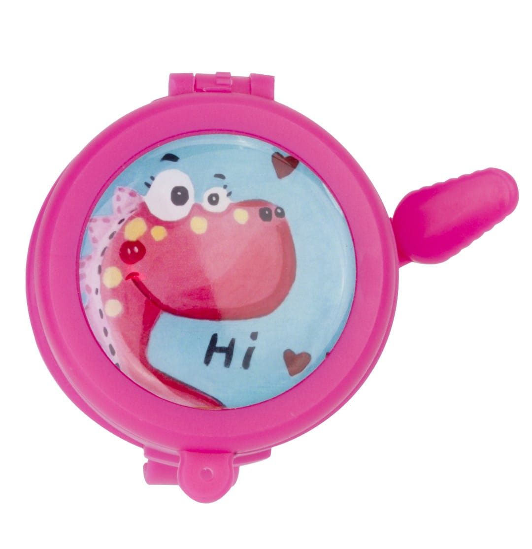 Dzwonek rowerowy dziecięcy z lusterkiem dzwonek na rower do hulajnogi głośny Dinozaur różowy