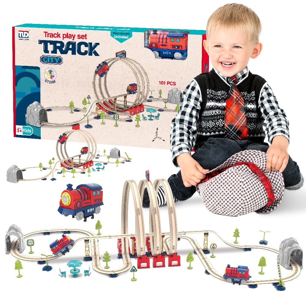 Kolejka elektryczna składana dla dzieci 101 el Tory kolejowe Pociąg Lokomotywa Kolejka Naklejki Zestaw Sun Baby