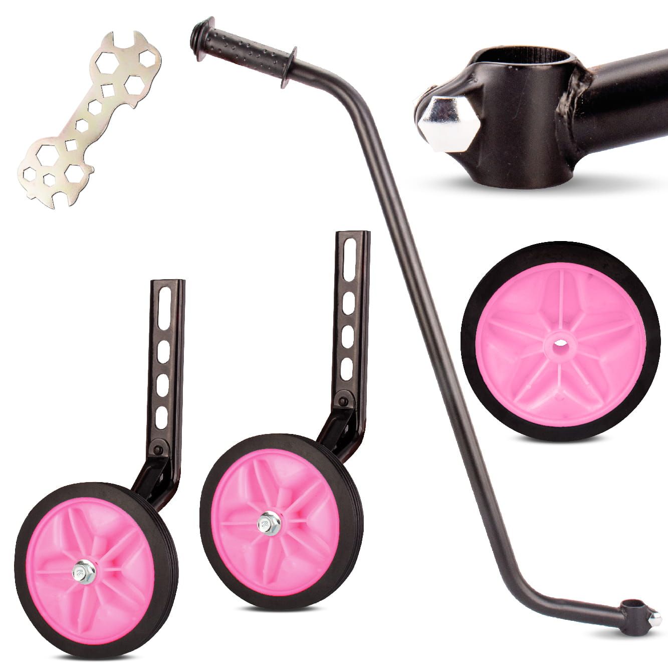 Fahrrad-Seitenräder, Stützräder 12-20 Zoll + Kinderfahrrad-Führungsgriff, Lerngriff 85 cm Set
