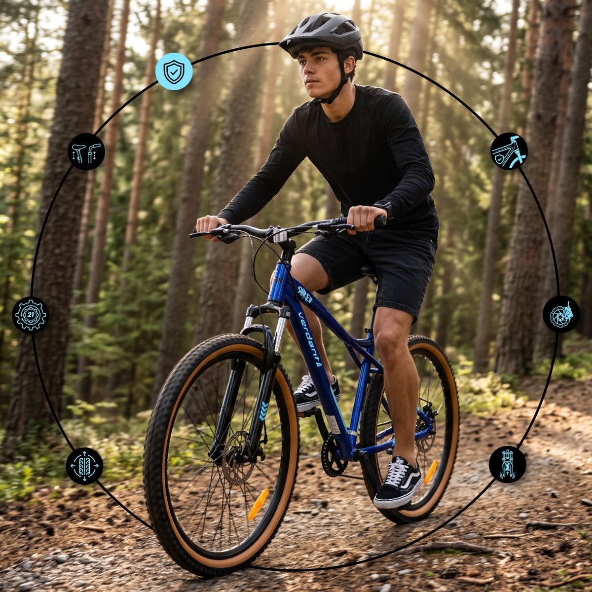 Rower górski Verdant Shred 27,5 cali, rama aluminiowa, 7 biegów Shimano, hamulce tarczowe, niebieski II gatunek