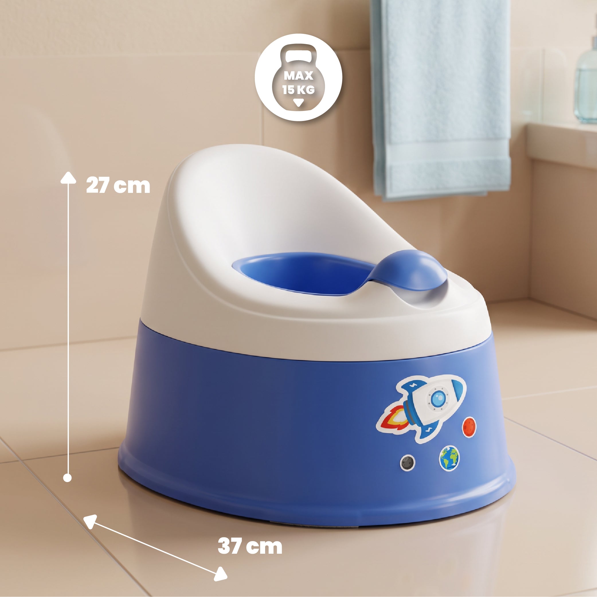 Sun Baby NESTPOT nocnik dla dzieci, antypoślizgowy, z wyjmowanym wkładem, lekki i wysoki, wygodne oparcie, 37 cm, do 15 kg, niebiesko-biały