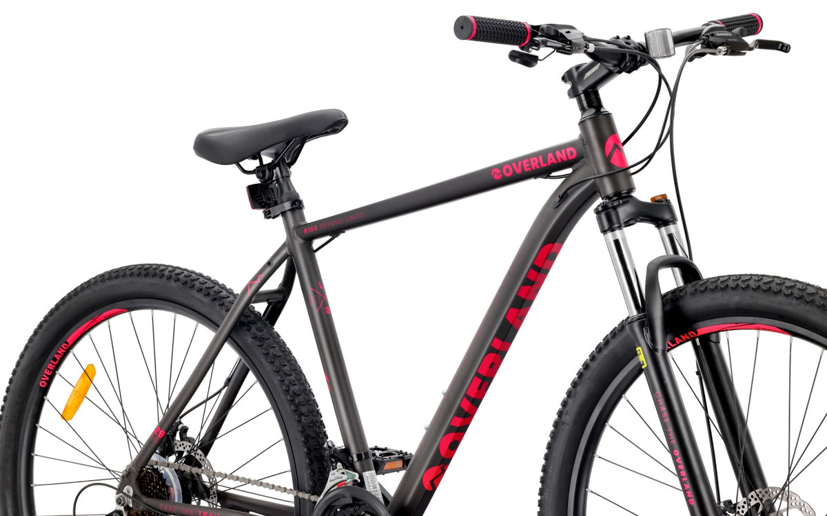Rower górski MTB 29 cali KENDA Shimano Aluminium Lekki 21 biegów Amortyzator Hamulce tarczowe Rama L 21 cali Tatra Bikes Overland czarny fuksja matowy II gatunek