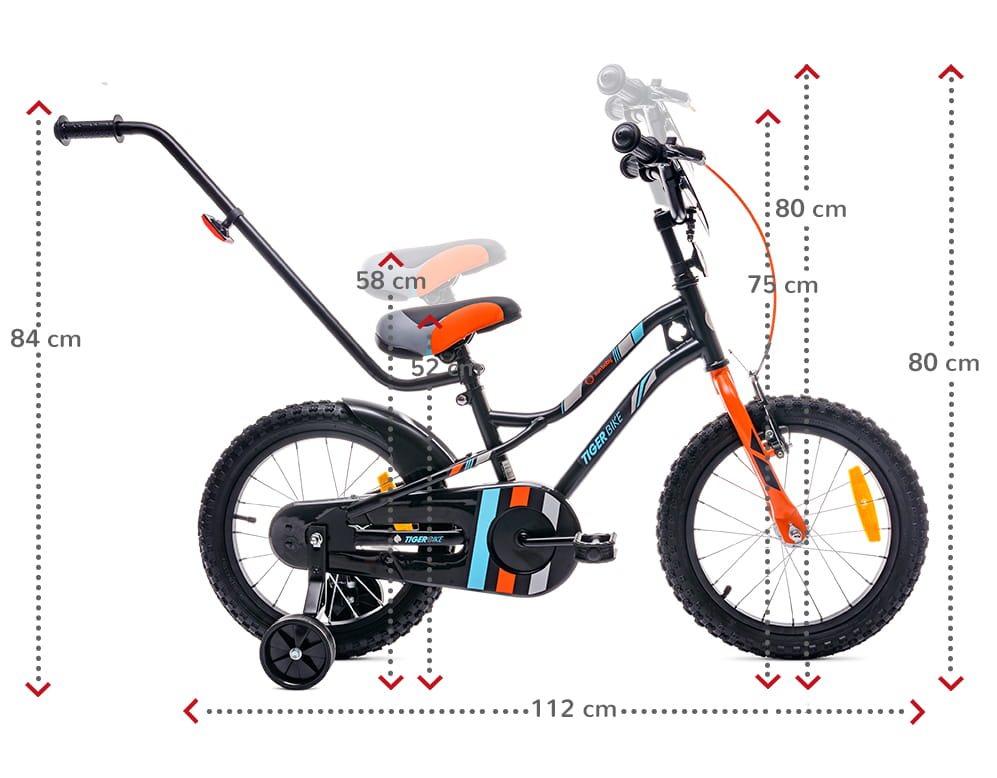 kinderfahrrad tiger Kinderfahrrad 16 Zoll für Jungen, Lenker, Stützräder, Klingel, Tiger Bike, schwarz, orange, Sun Baby