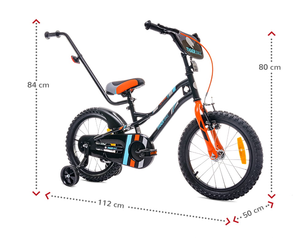 kinderfahrrad zum anhängen an fahrrad Kinderfahrrad 16 Zoll für Jungen, Lenker, Stützräder, Klingel, Tiger Bike, schwarz, orange, Sun Baby