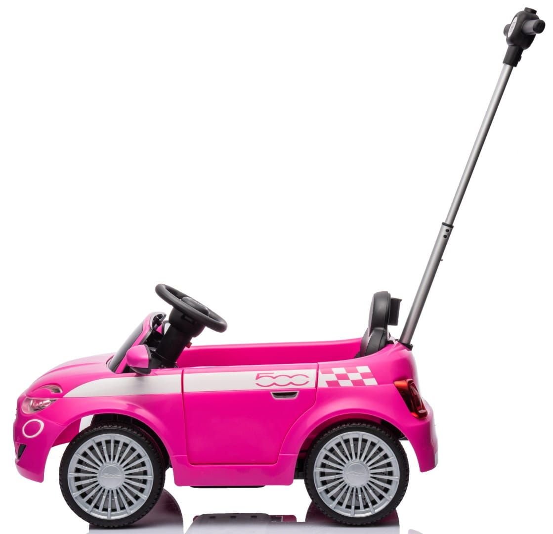 Sun Baby jeździk FIAT 500 z prowadnikiem, pasem i klaksonem, różowy, obciążenie 25 kg II gatunek