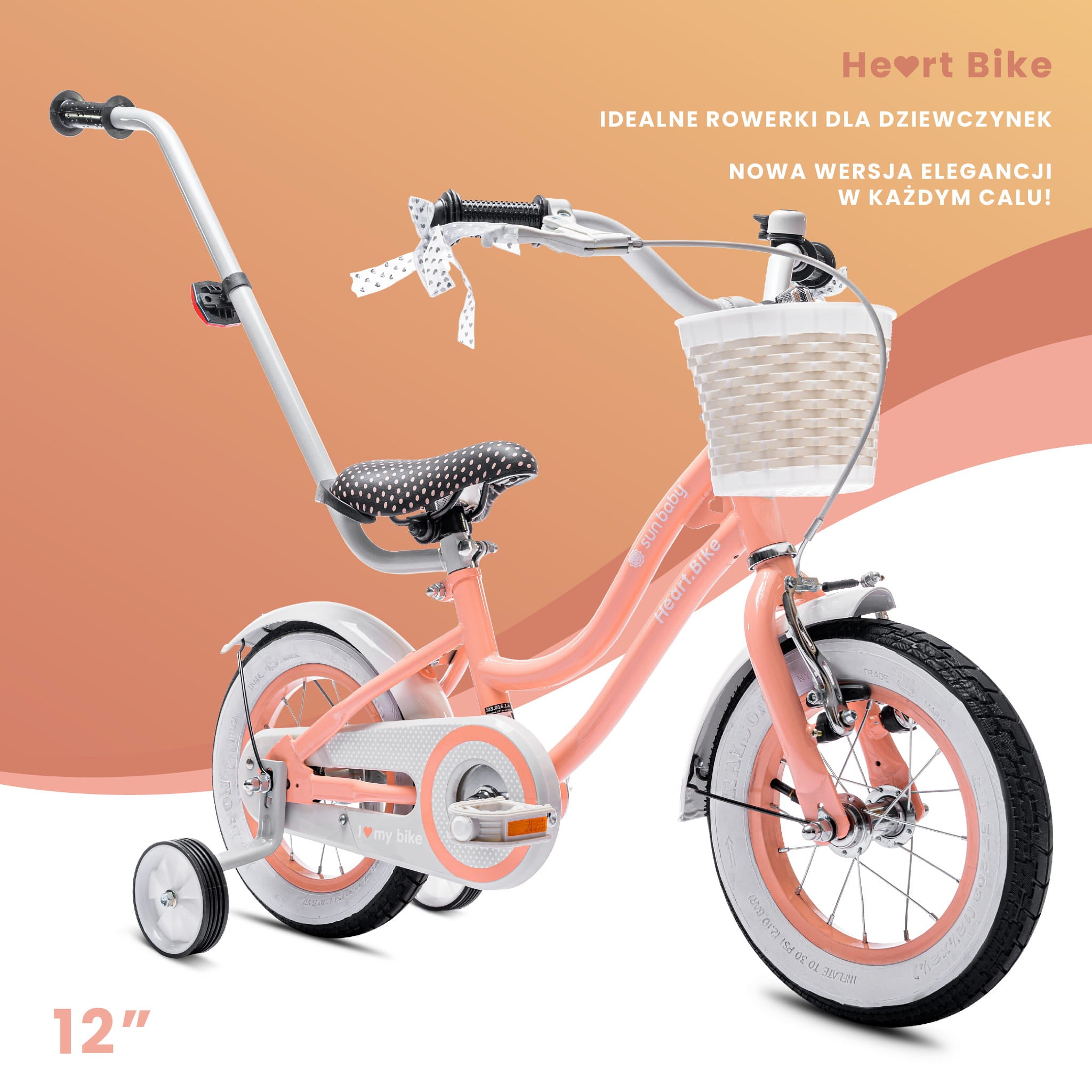 kinderfahrrad 12 zoll orange Kinderfahrrad für Mädchen, 12 Zoll, Korb, Führungsschienen, Seitenräde – SunBaby