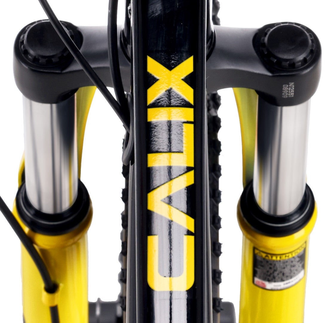 Rower dziecięcy Verdant Calix 26 cali, 7 biegów Shimano, amortyzator, hamulce tarczowe, czarny żółty II gatunek