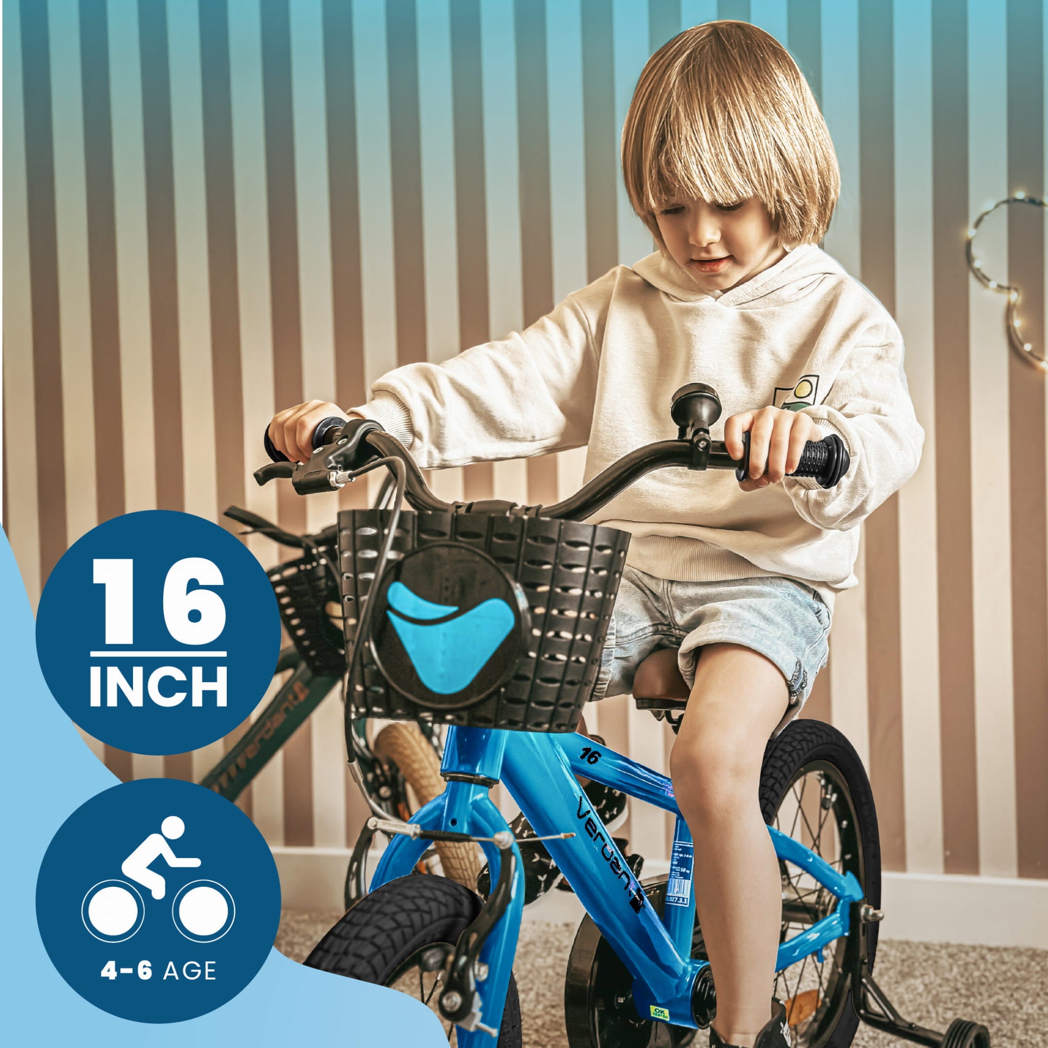 16-Zoll-Kinderfahrrad für Jungen, Lenker, Stützräder, Korb, Verdant Ro – SunBaby