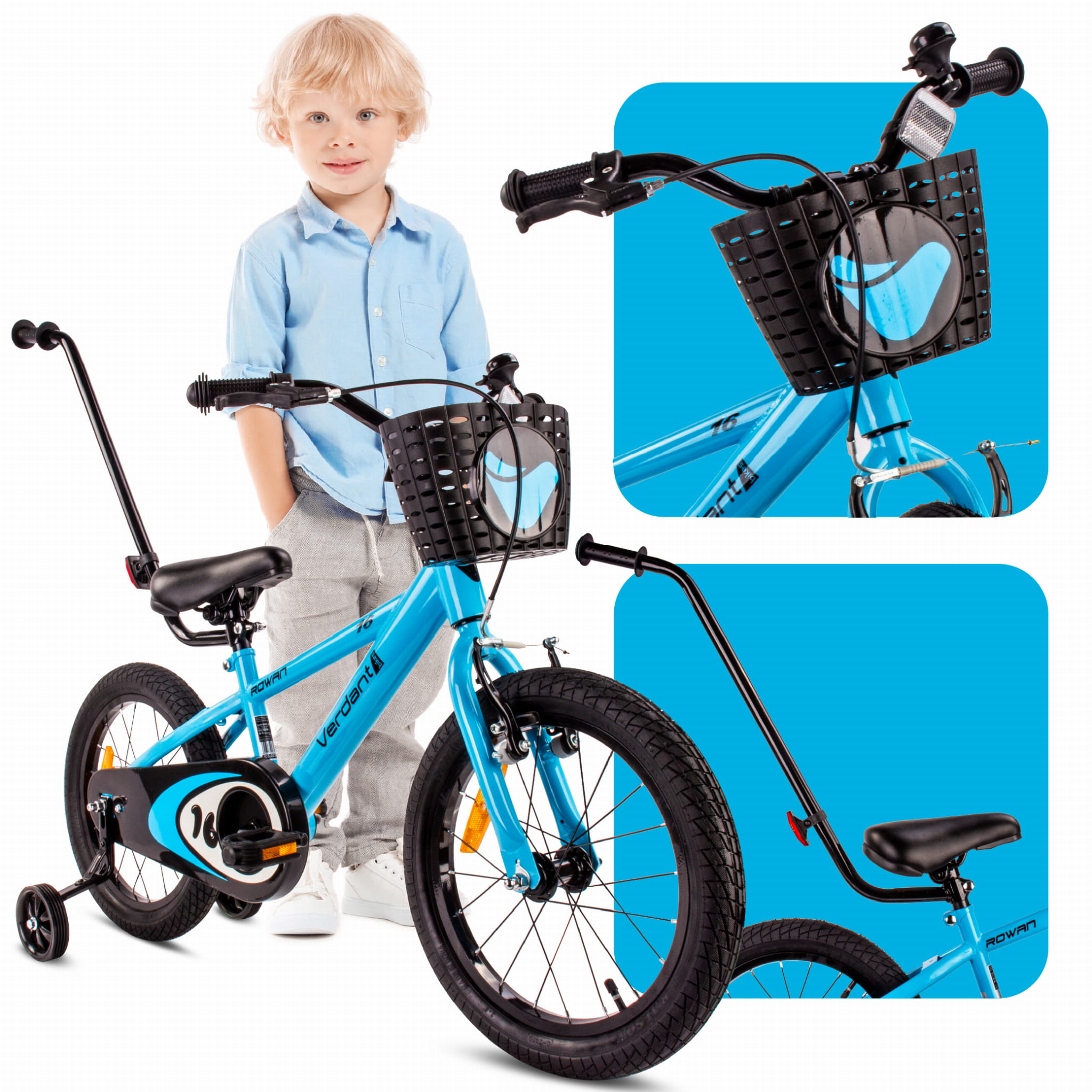 16-Zoll-Kinderfahrrad für Jungen, Lenker, Stützräder, Korb, Verdant Ro – SunBaby