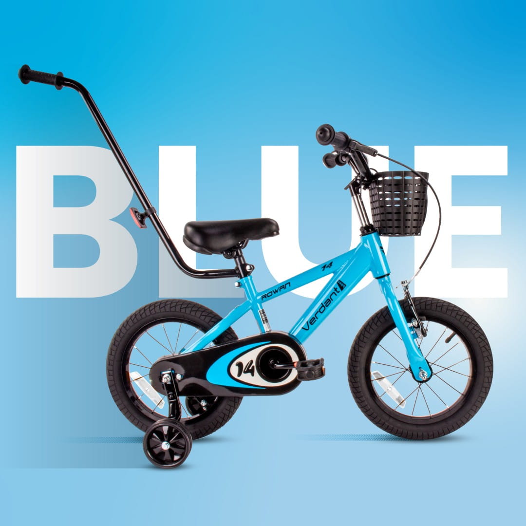 14-Zoll-Kinderfahrrad für Jungen, Lenker, Stützräder, Korb, Verdant Rowan, blau
