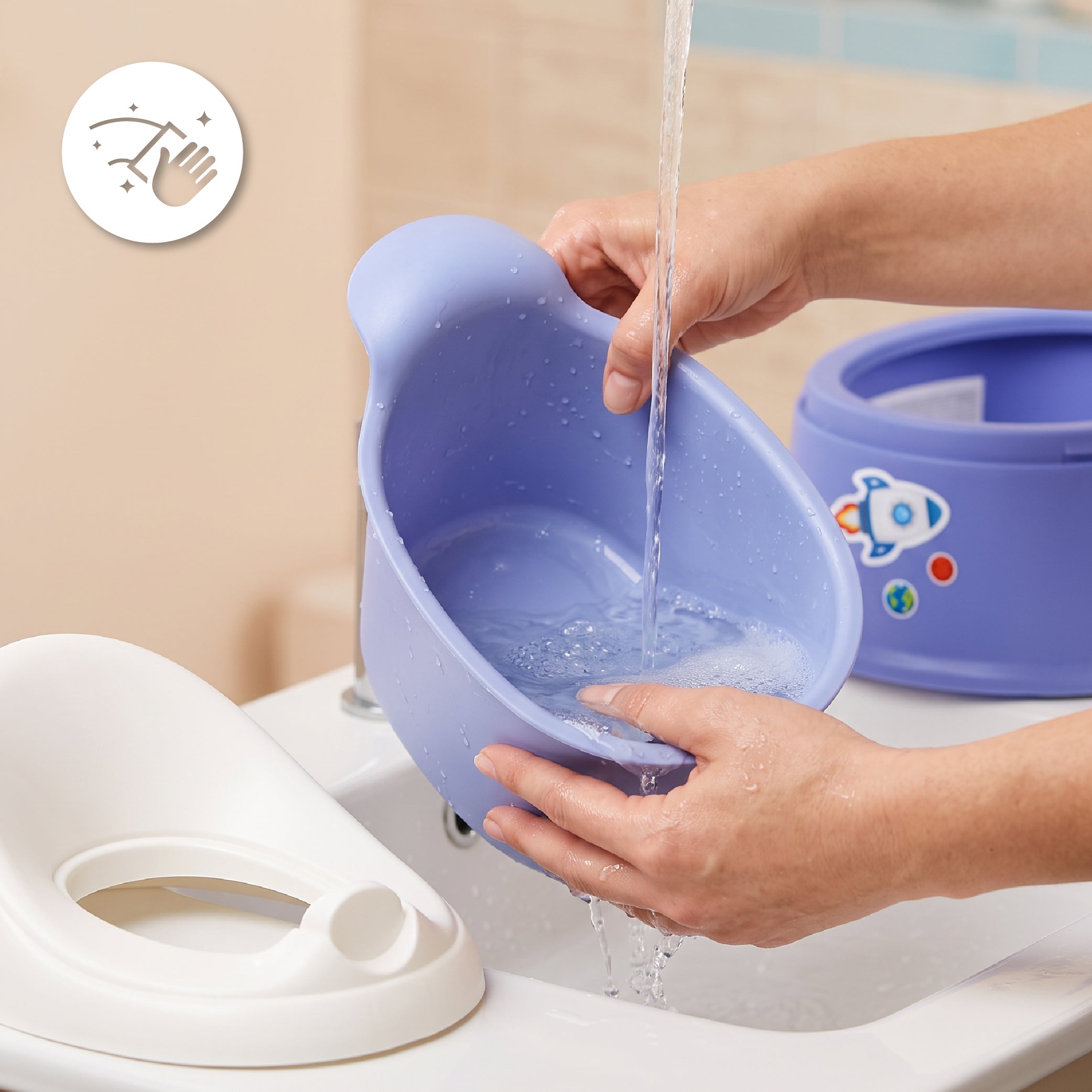 Sun Baby NESTPOT nocnik dla dzieci, antypoślizgowy, z wyjmowanym wkładem, lekki i wysoki, wygodne oparcie, 37 cm, do 15 kg, niebiesko-biały