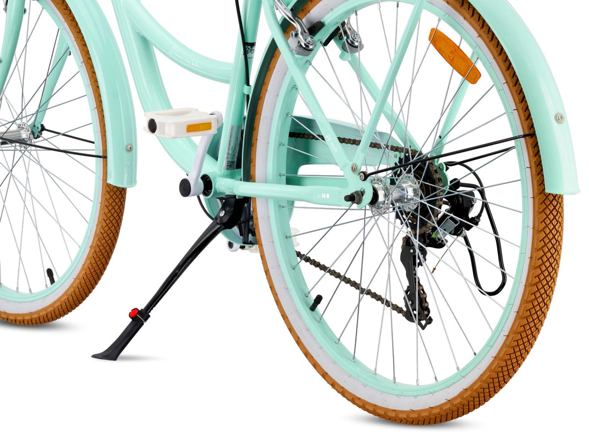 Rower dziecięcy Flower Bike 26 cali, 7 biegów Shimano, hamulce V-brake, Retro miętowy II gatunek