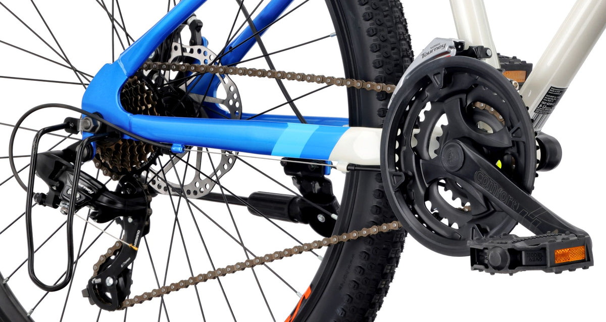 Rower górski 26 cali MTB Shimano 21 biegów Amortyzator tarczowe Stopka Verdant Calix biały niebieski pomarańczowy II gatunek