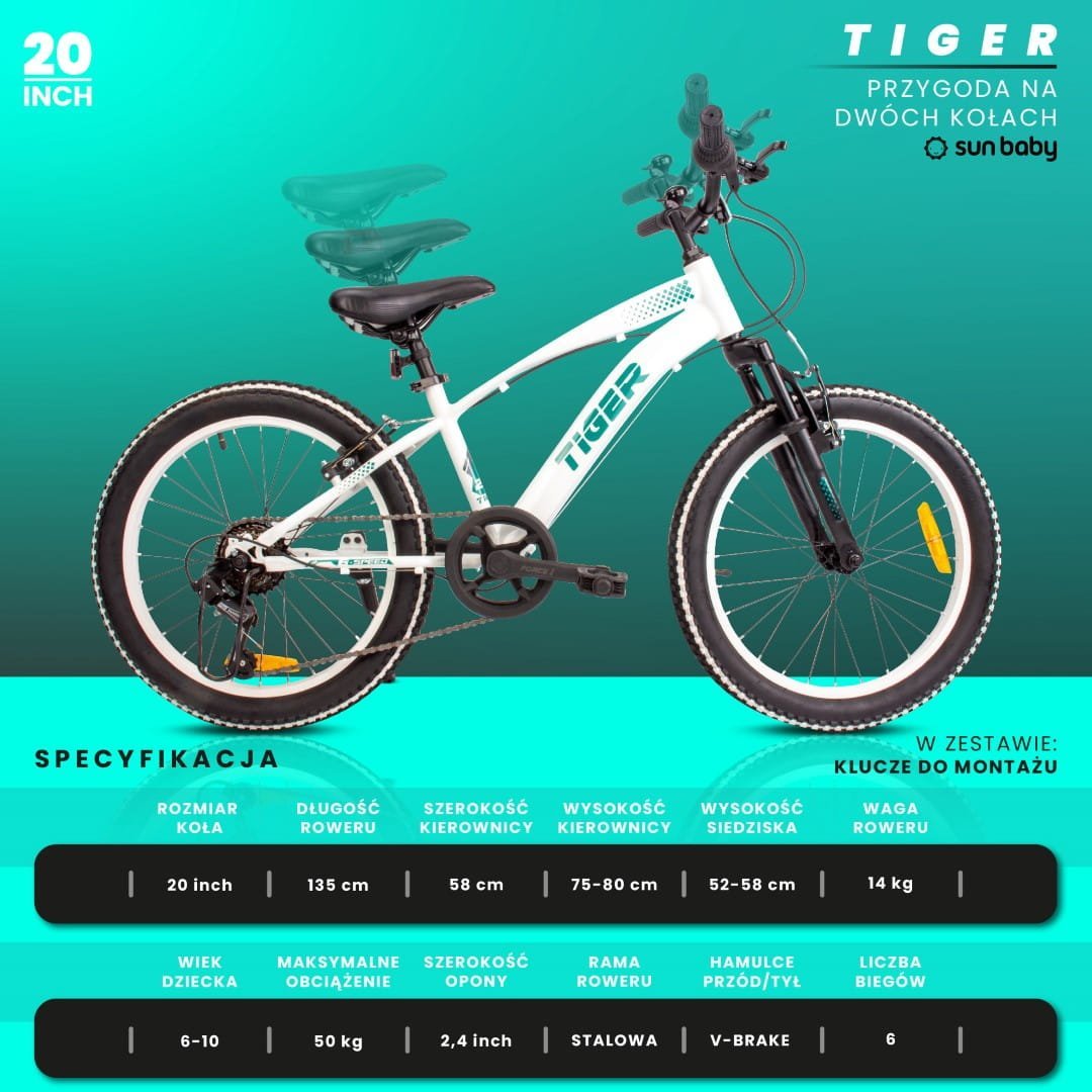 Rower 20 cali dla chłopca Tiger Bike Shimano RevoShift 6 biegowy II gatunek