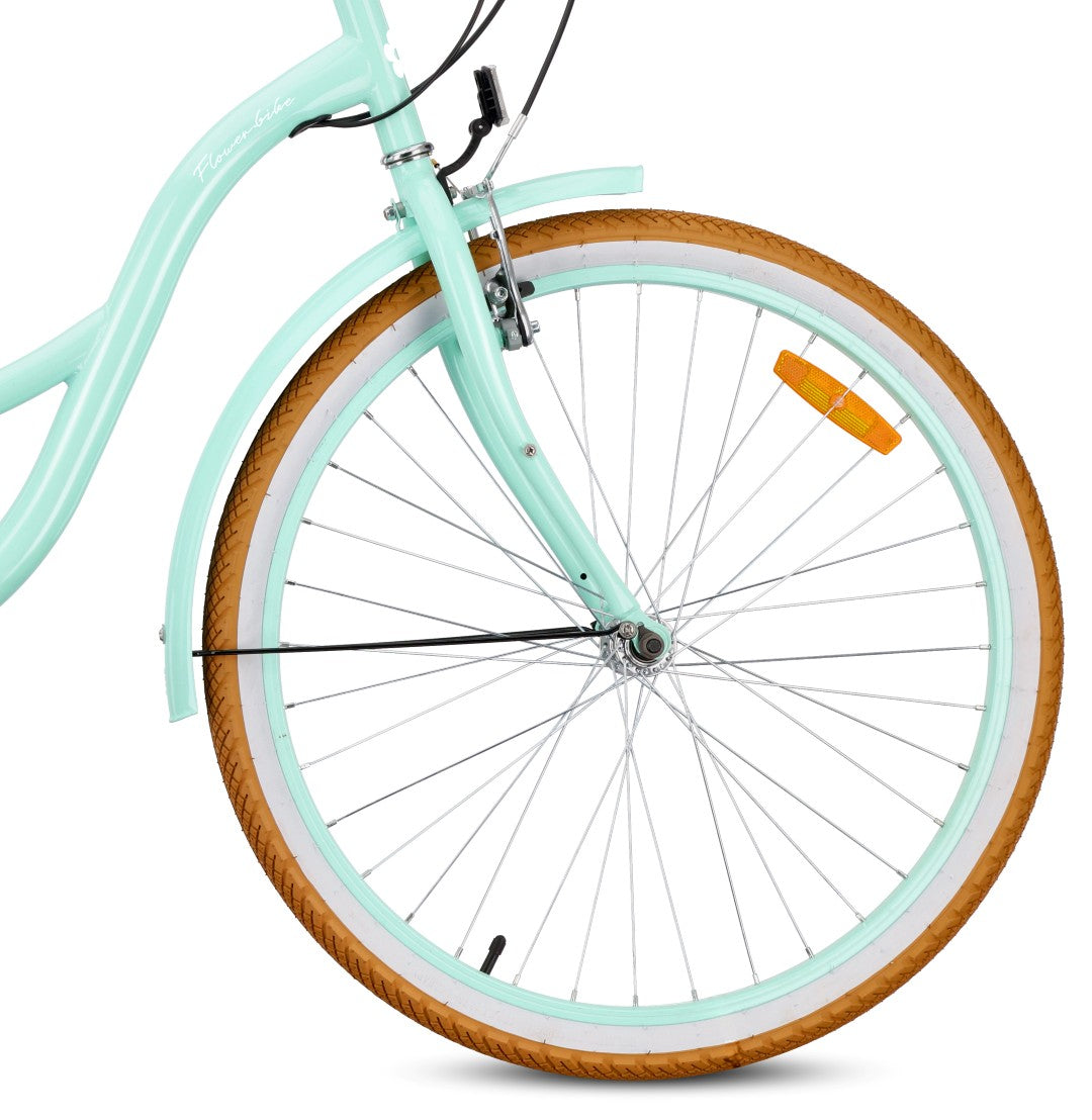 Rower dziecięcy Flower Bike 26 cali, 7 biegów Shimano, hamulce V-brake, Retro miętowy II gatunek