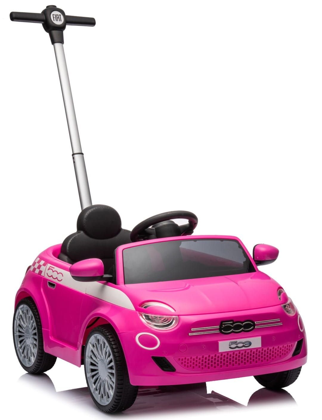 Sun Baby jeździk FIAT 500 z prowadnikiem, pasem i klaksonem, różowy, obciążenie 25 kg II gatunek