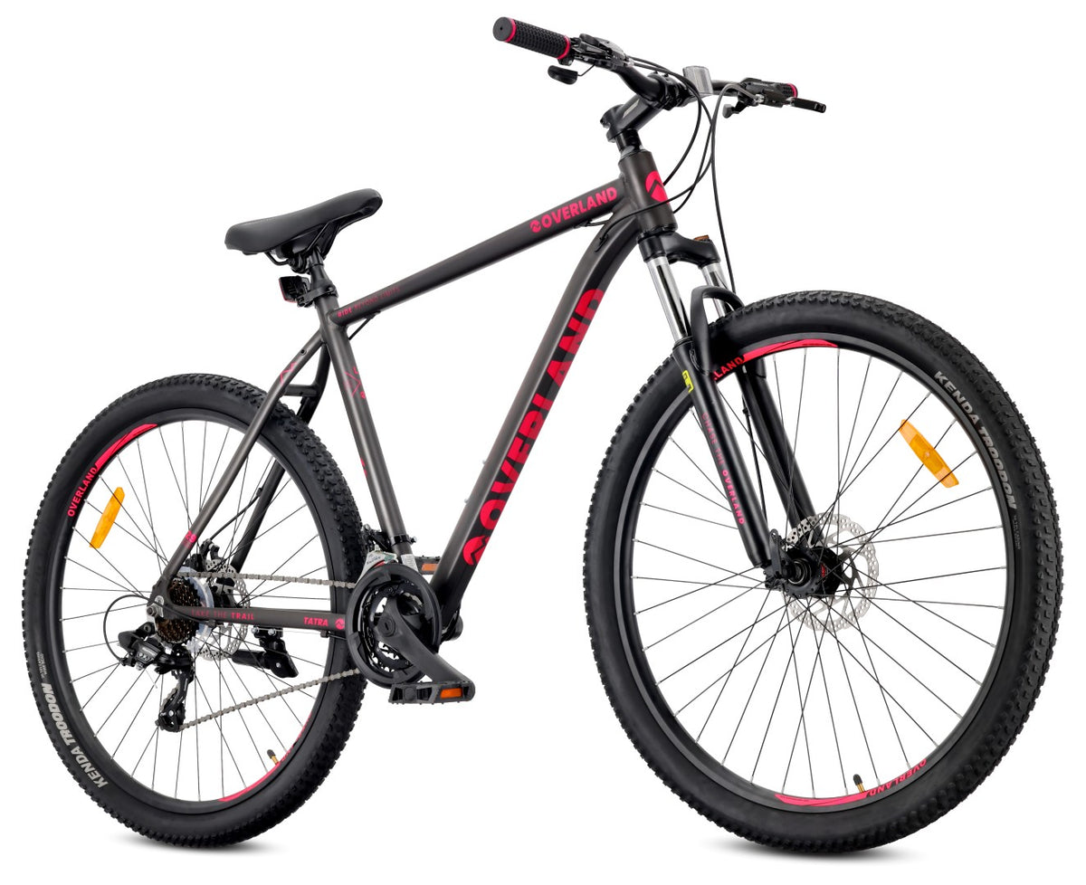 Rower górski MTB 29 cali KENDA Shimano Aluminium Lekki 21 biegów Amortyzator Hamulce tarczowe Rama L 21 cali Tatra Bikes Overland czarny fuksja matowy II gatunek