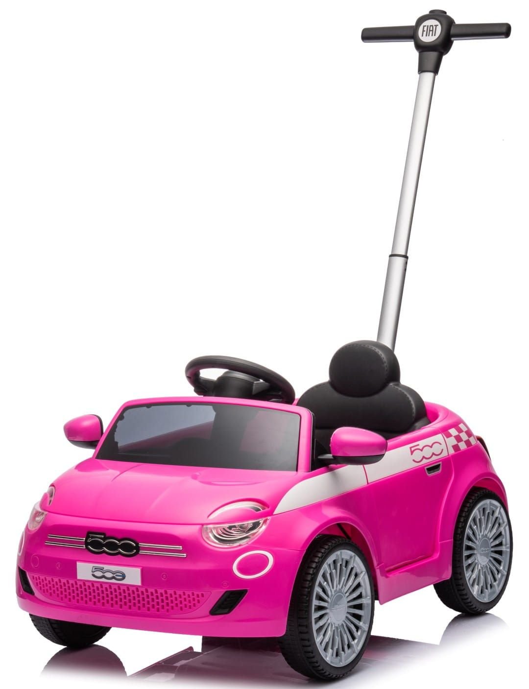 Sun Baby jeździk FIAT 500 z prowadnikiem, pasem i klaksonem, różowy, obciążenie 25 kg II gatunek