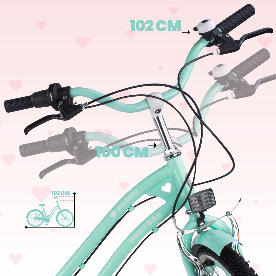 Rower młodzieżowy 24 cale dla dziewczynki miejski na komunię Shimano 7 biegów Heart Bike miętowy II gatunek