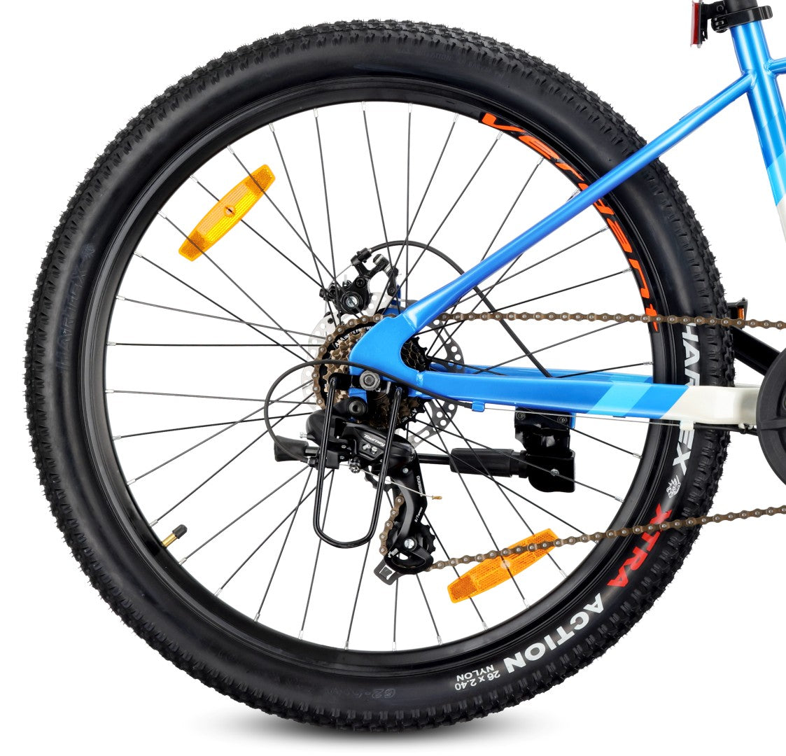 Rower górski 26 cali MTB Shimano 7 biegów Amortyzator tarczowe Stopka Verdant Calix biały niebieski pomarańczowy II gatunek