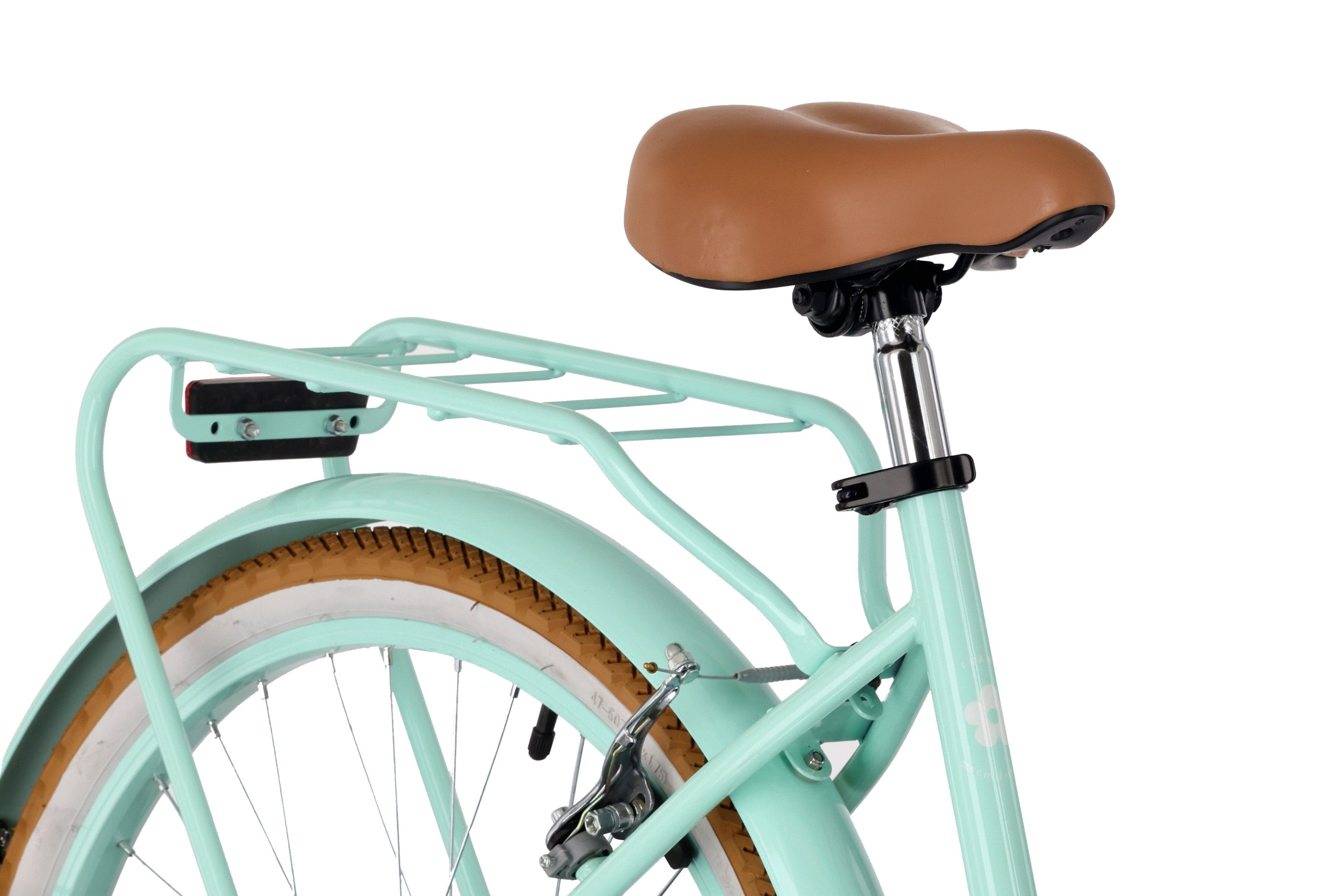 Rower 24 cale dla dziewczynki miejski na komunię Bagażnik Stopka Shimano 7 biegów Flower Retro bike miętowy