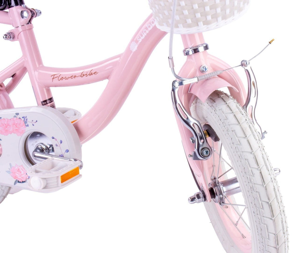 Rower dziecięcy Rower dla dziewczynki 12 cali Koszyk Prowadnik Kółka boczne Flower Bike różowy II gatunek