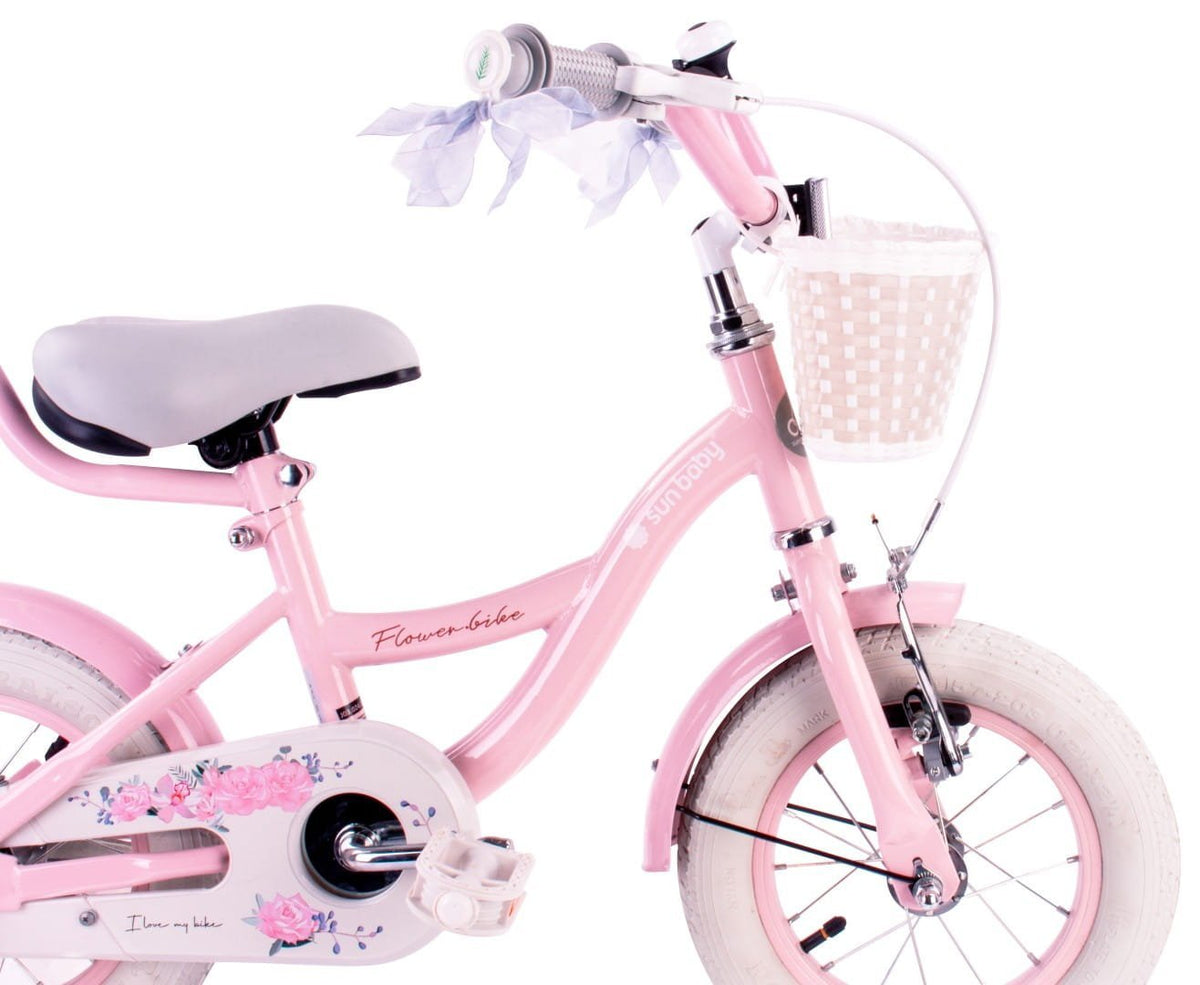Rower dziecięcy Rower dla dziewczynki 12 cali Koszyk Prowadnik Kółka boczne Flower Bike różowy II gatunek