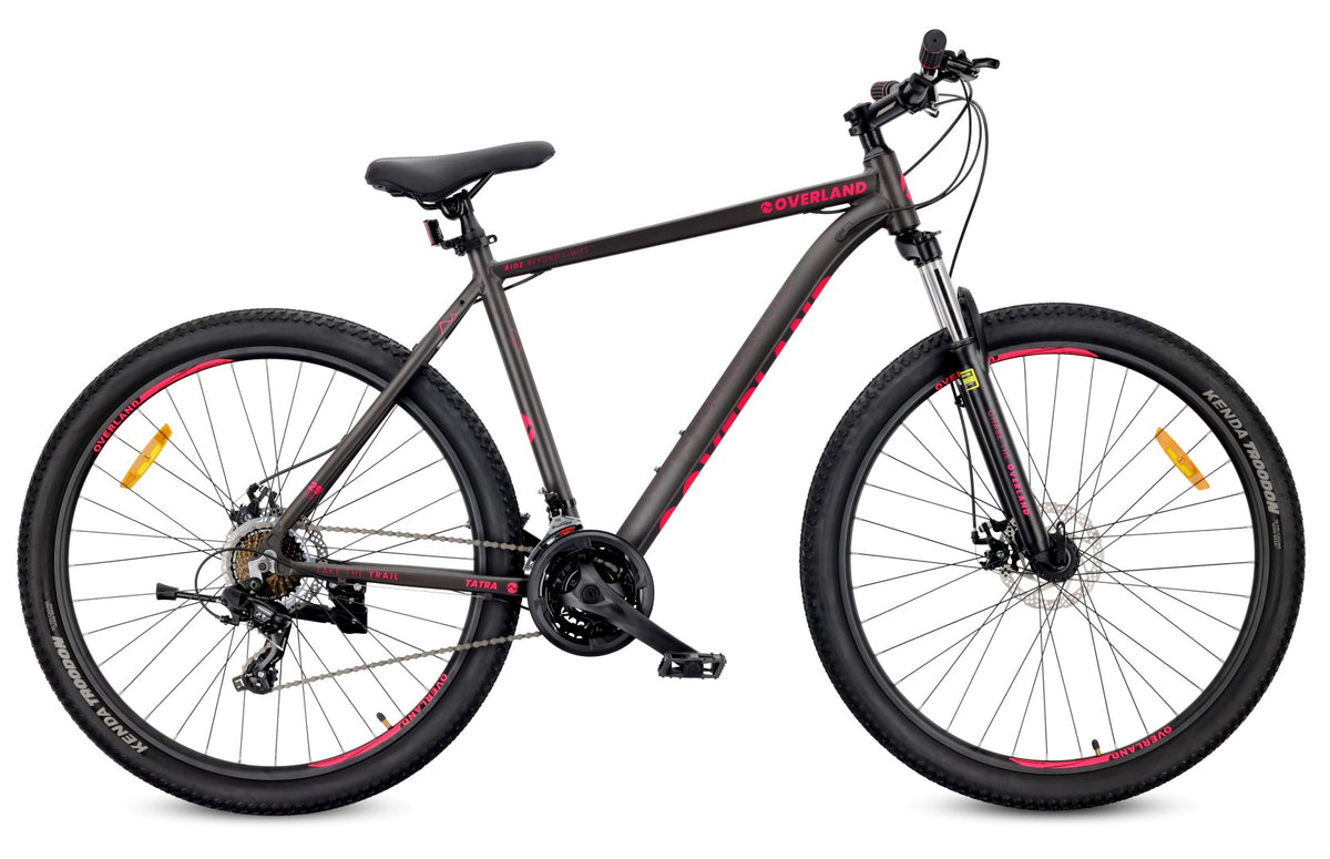 Rower górski MTB 29 cali KENDA Shimano Aluminium Lekki 21 biegów Amortyzator Hamulce tarczowe Rama L 21 cali Tatra Bikes Overland czarny fuksja matowy II gatunek