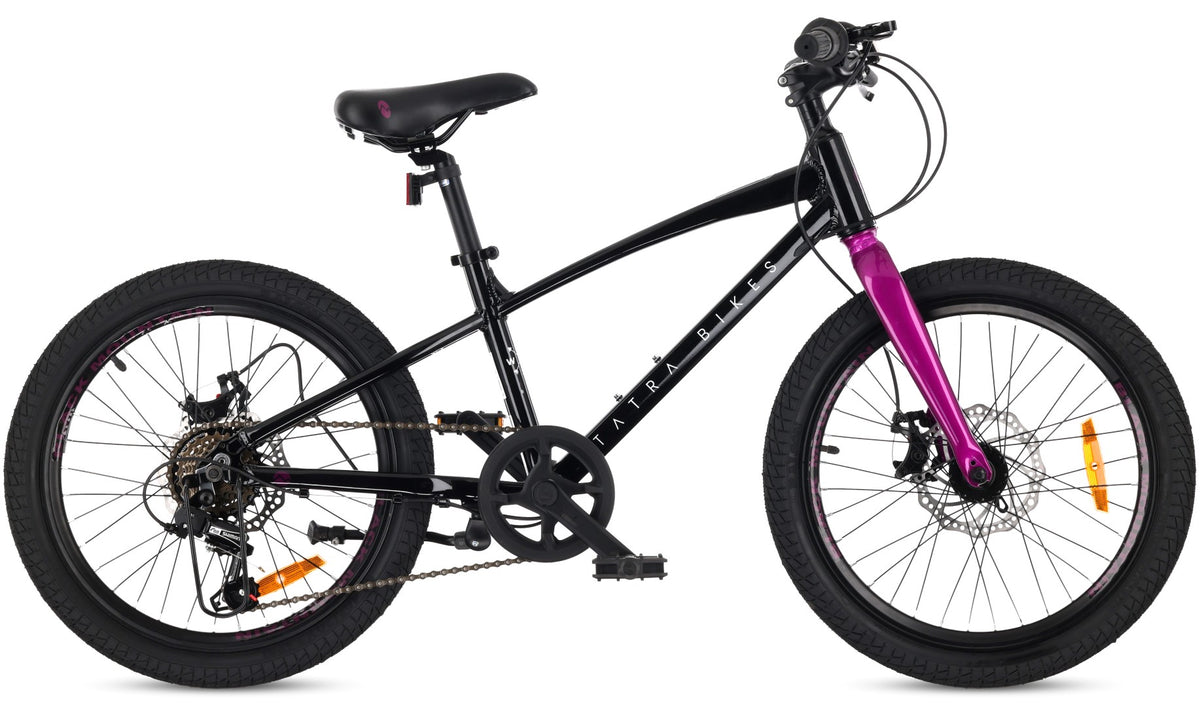 Rower dziecięcy 20 cali dla dziewczynki chłopca MTB Shimano 6 biegów lekki aluminiowy Tatra Black Mountain Bike czarny fioletowy II gatunek