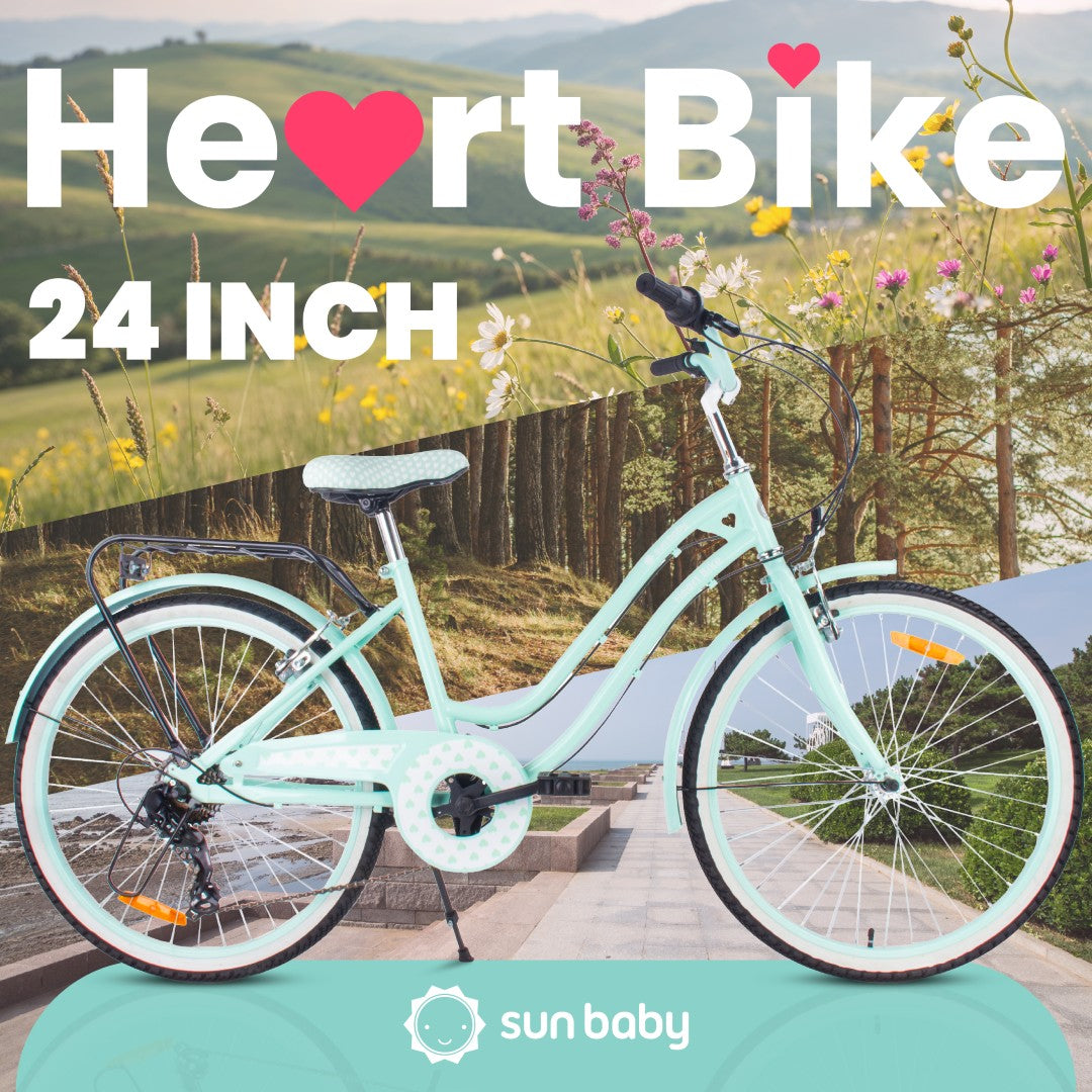 Rower młodzieżowy 24 cale dla dziewczynki miejski na komunię Shimano 7 biegów Heart Bike miętowy II gatunek