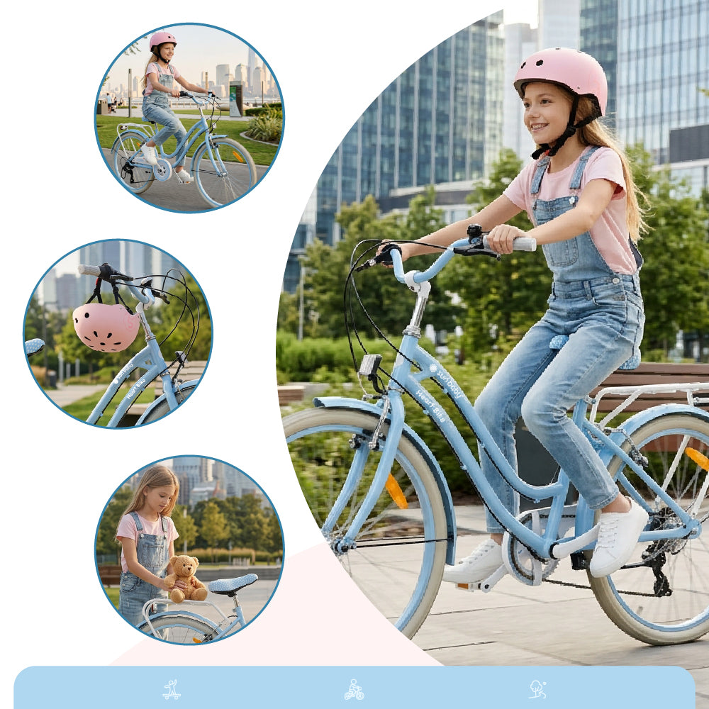 24-Zoll-Mädchenfahrrad, Stadtrad für die Kommunion, Shimano 7-Gang-Schaltung, Silver Moon, blau