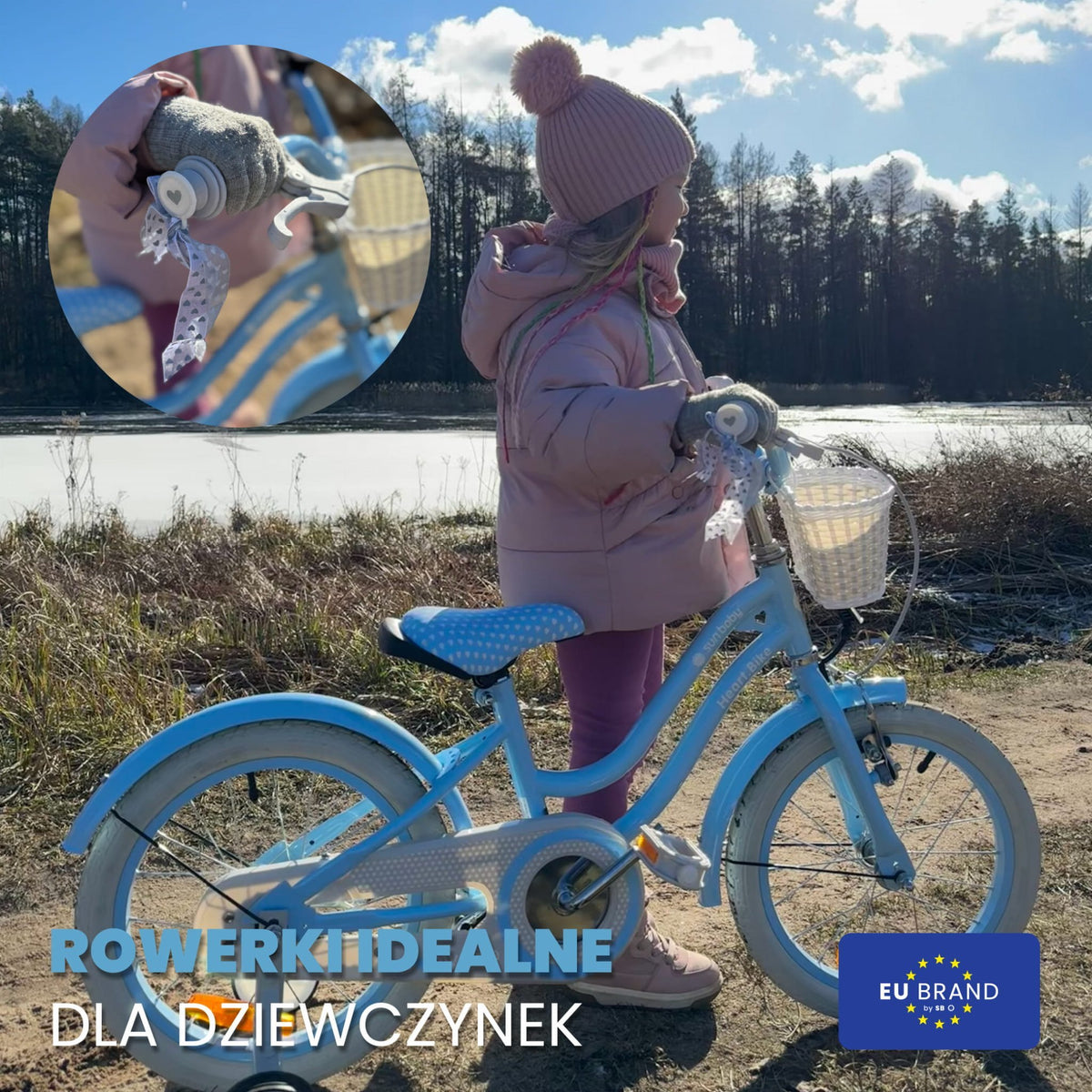 Rower dziecięcy 16 cali dla dziewczynki Pchacz Koszyk Kółka boczne 4-6 lat Silver Moon błękitny Sun Baby II gatunek