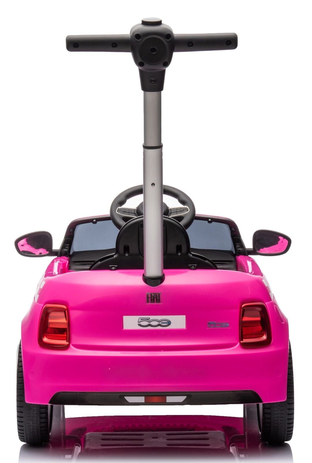 Sun Baby jeździk FIAT 500 z prowadnikiem, pasem i klaksonem, różowy, obciążenie 25 kg II gatunek
