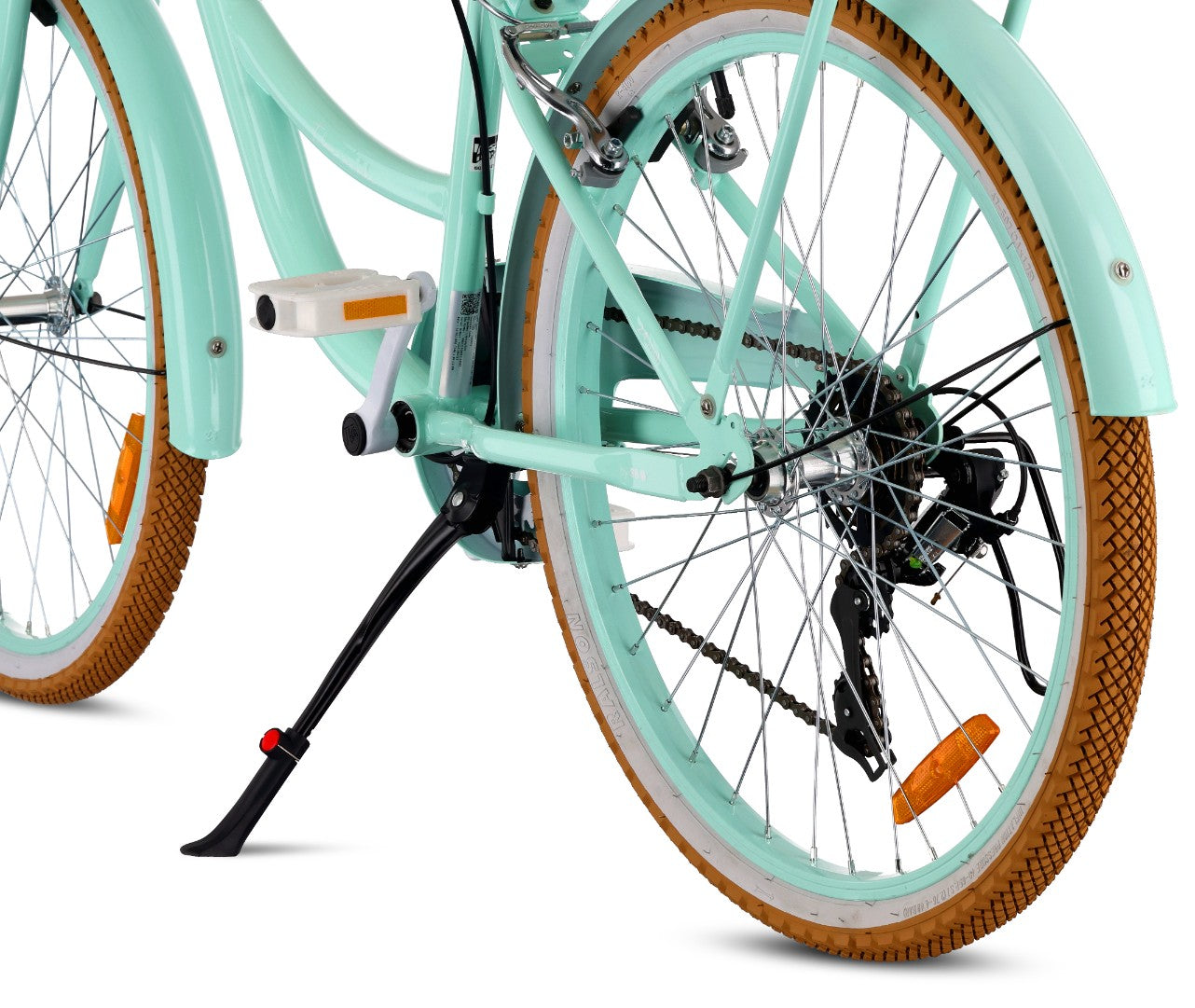 Rower 24 cale dla dziewczynki miejski na komunię Bagażnik Stopka Shimano 7 biegów Flower Retro bike miętowy