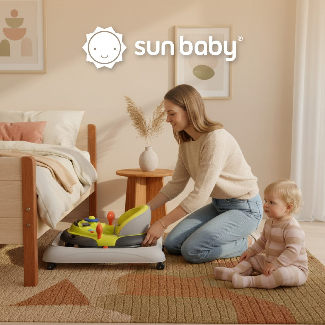 Interactive baby walker for learning to walk, height adjustable handlebar, stoppers, lemon gray