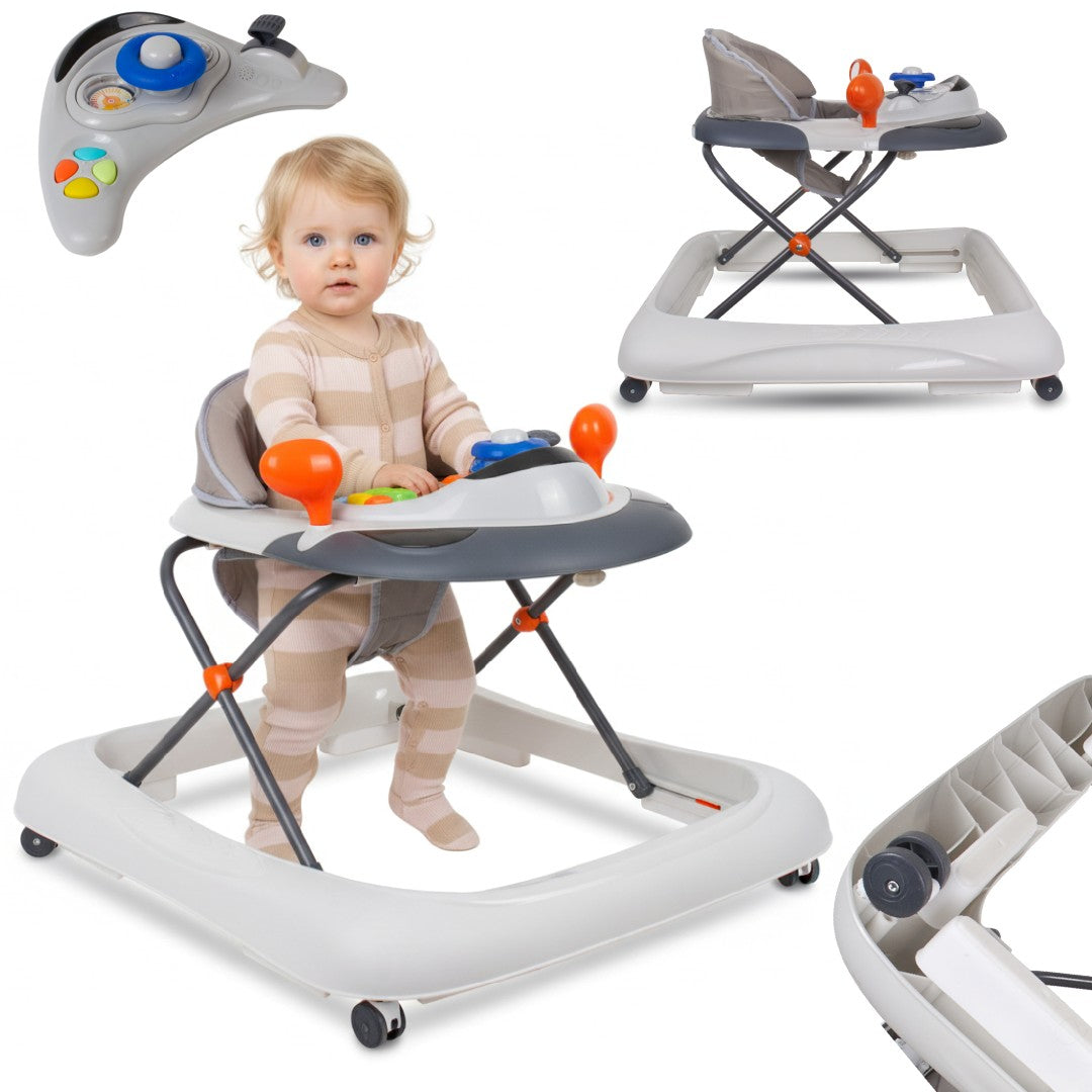 Interaktiver Lauflernwagen für Babys, höhenverstellbarer Lenker, Stopper, grau, Sun Baby