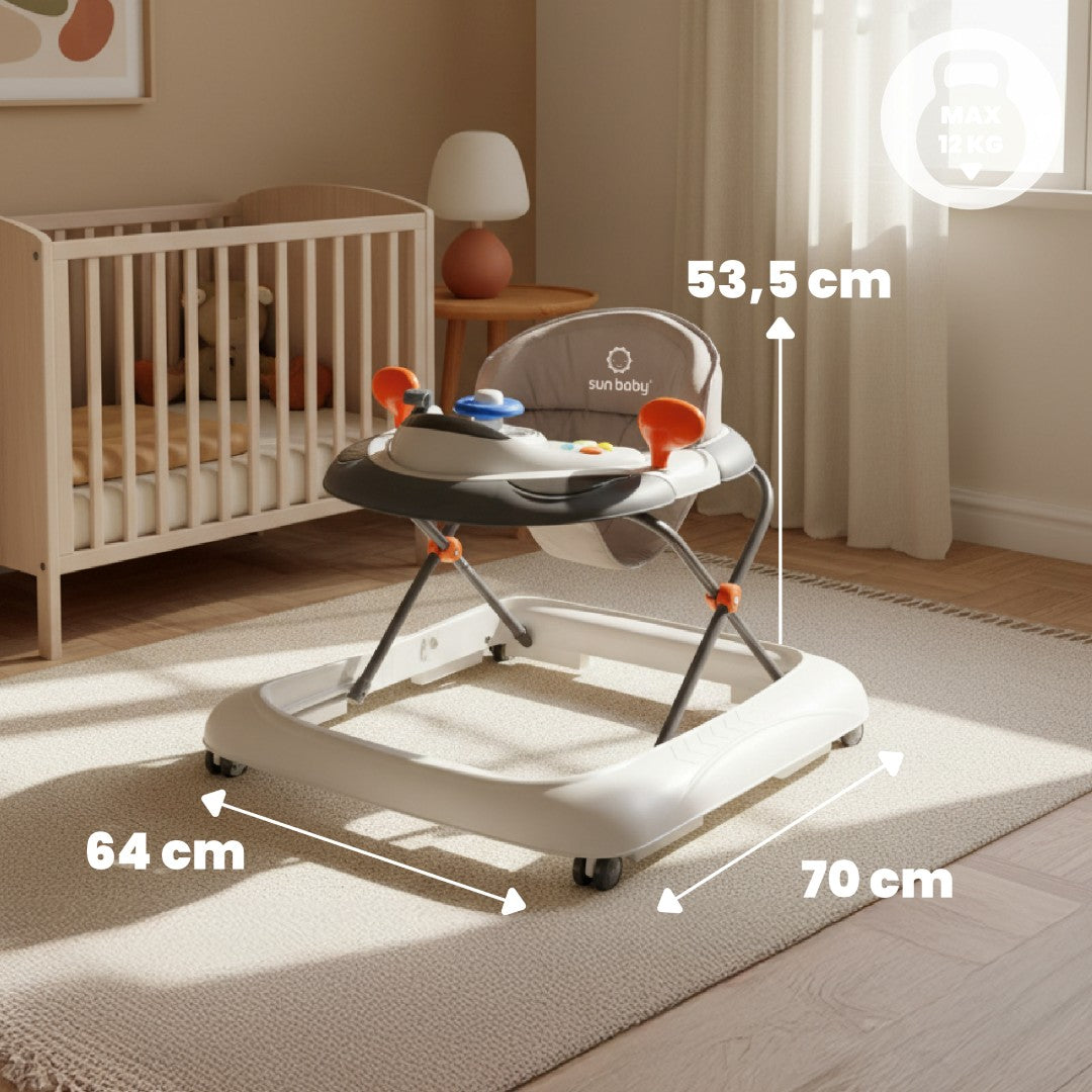 Interaktiver Lauflernwagen für Babys, höhenverstellbarer Lenker, Stopper, grau, Sun Baby