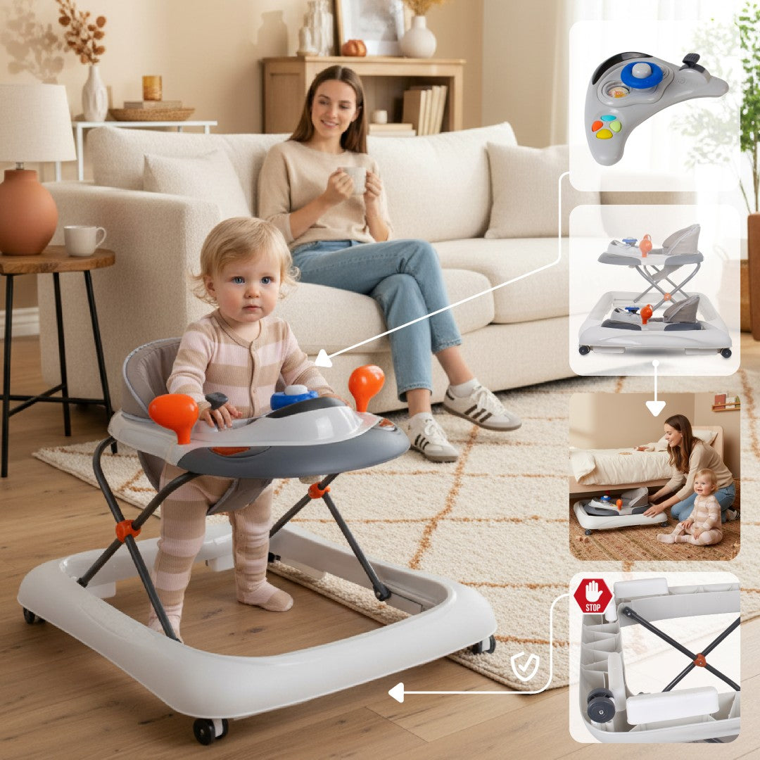 Interaktiver Lauflernwagen für Babys, höhenverstellbarer Lenker, Stopper, grau, Sun Baby