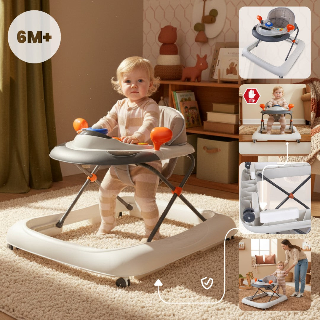 Interaktiver Lauflernwagen für Babys, höhenverstellbarer Lenker, Stopper, grau, Sun Baby