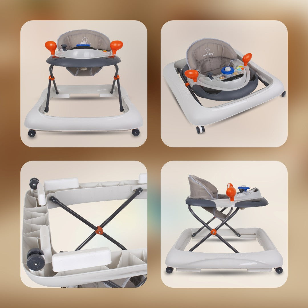 Interaktiver Lauflernwagen für Babys, höhenverstellbarer Lenker, Stopper, grau, Sun Baby